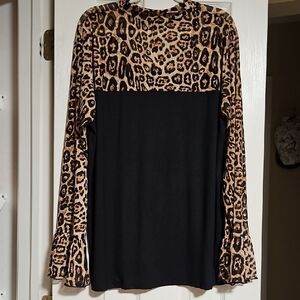 Leopard Print Sheer LS Blouse Size 3XL
